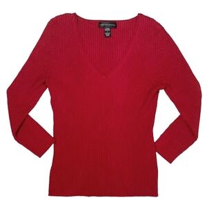 Spenser Jeremy SWEATER 8 red bodycon v neck silk VGUC holiday Xmas